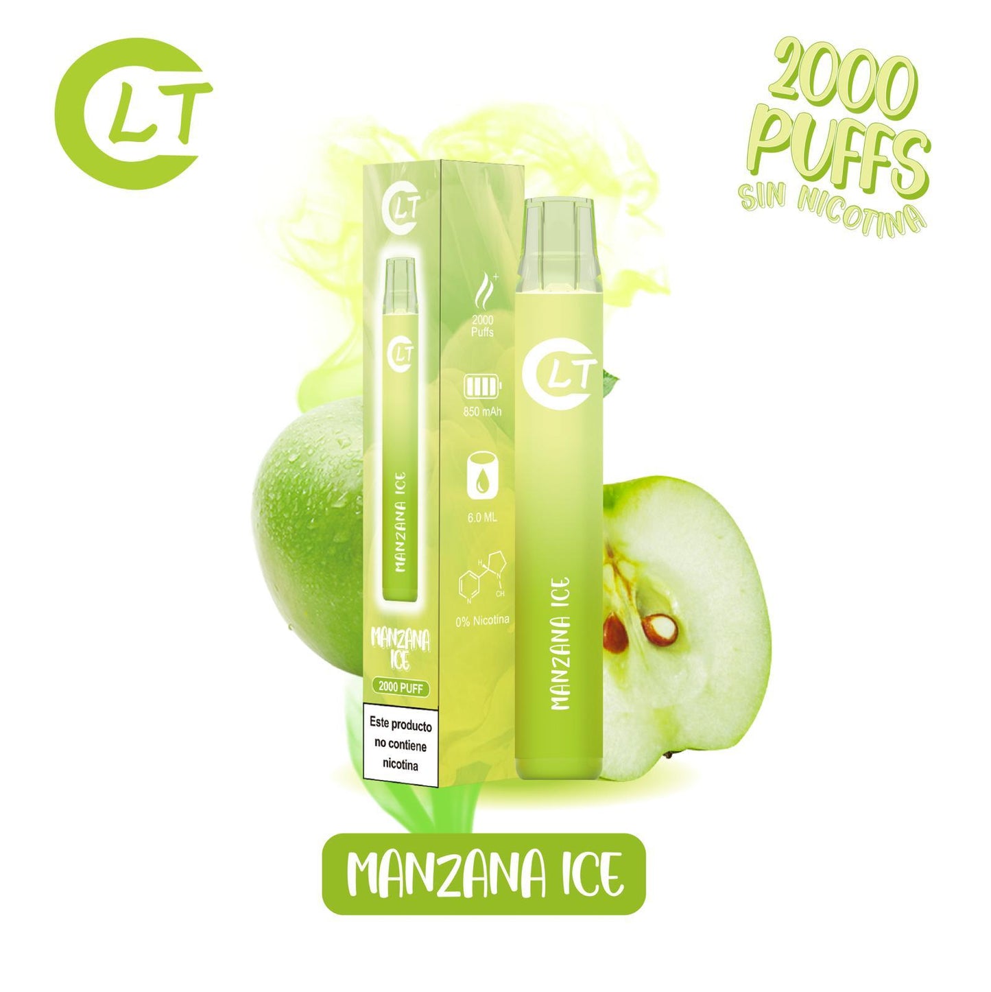 Vaper sin nicotina desechable LT mazana ice