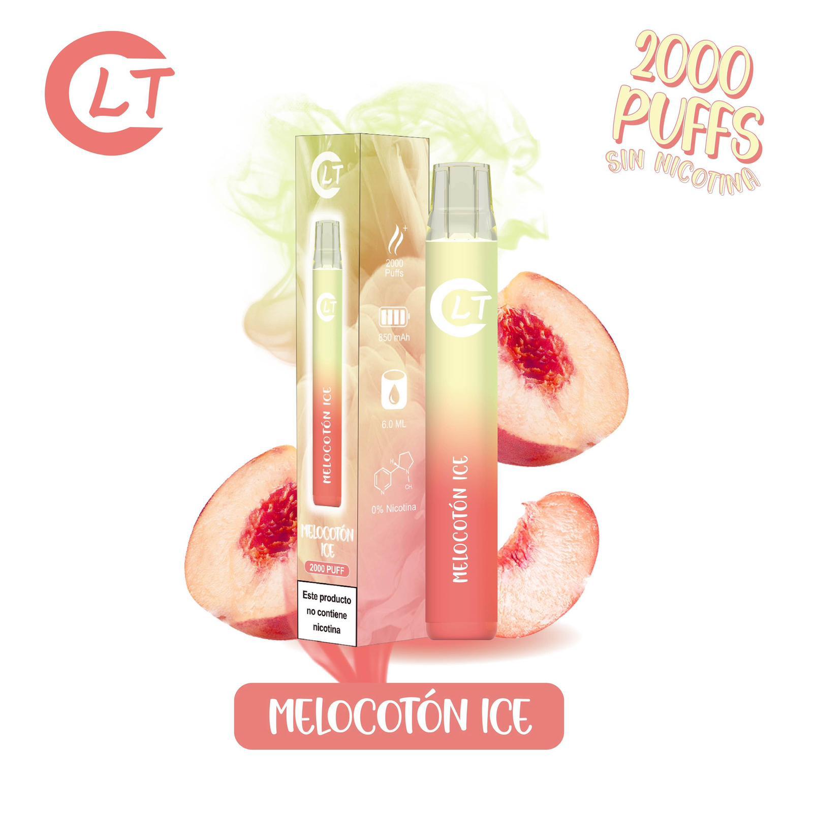 Vaper sin nicotina desechable LT melocoton ice