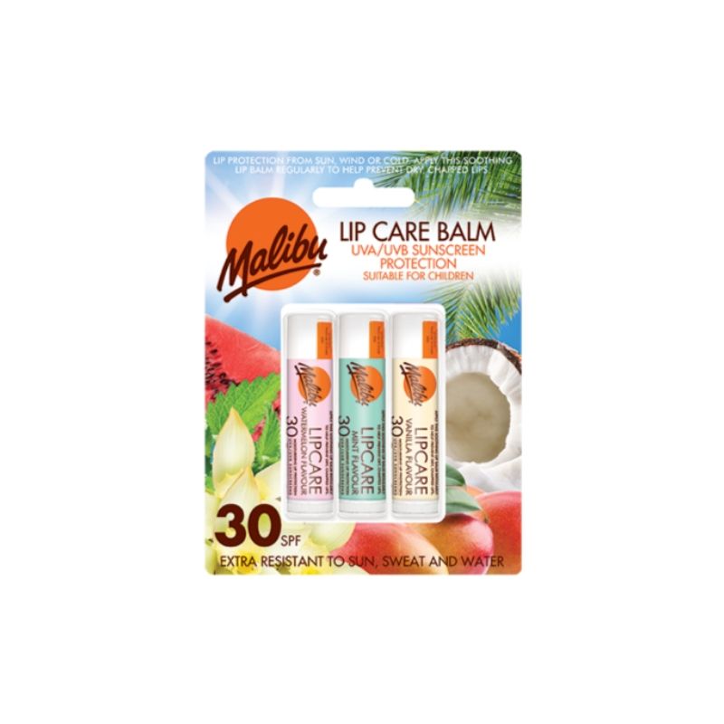 Protección labial hidratante tres sabores MALIBU SPF 30